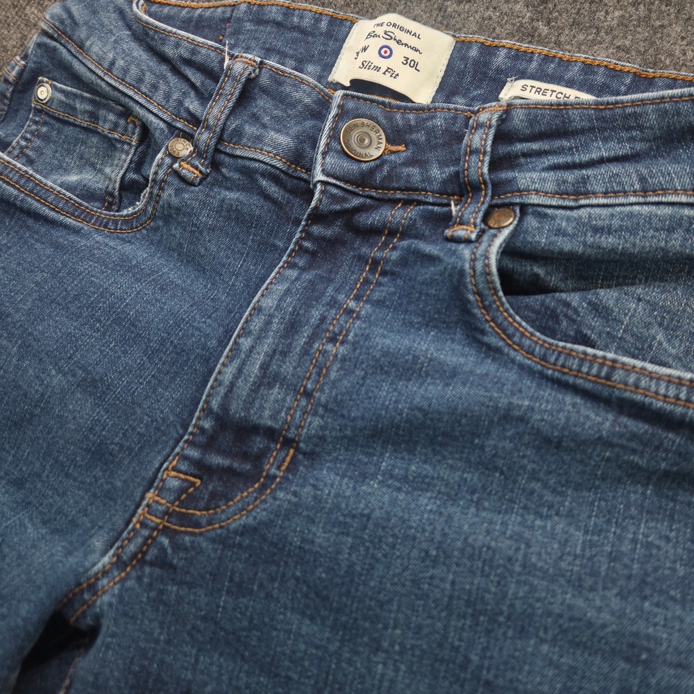 Ben Sherman Mens 30x30 Blue Cotton Stretch Slim Fit Denim Jeans Casual Street